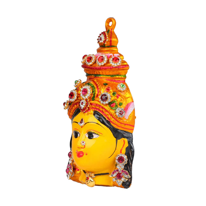 Lakshmi Face - 8 x 4 Inches | Zinc Ammavari Face/ Yellow Vara Lakshmi Face for Deity