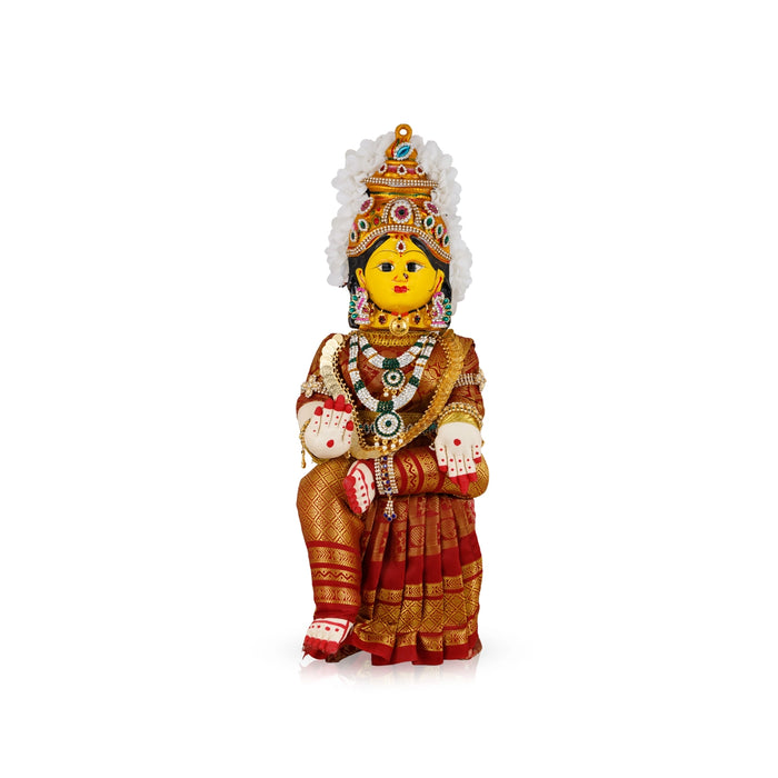 Decorated Varalakshmi Stand With Face- 18 X 6 Inches | Varalakshmi Decor/Maroon Colour Ammavari Vigraham For Pooja