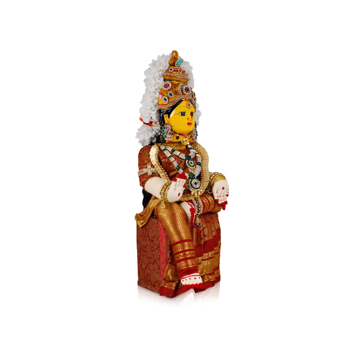 Decorated Varalakshmi Stand With Face- 18 X 6 Inches | Varalakshmi Decor/Maroon Colour Ammavari Vigraham For Pooja