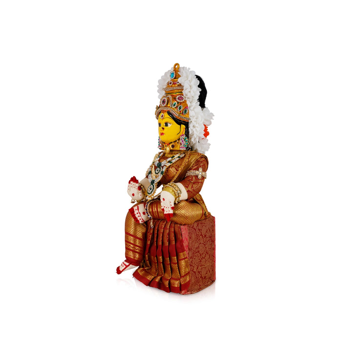 Decorated Varalakshmi Stand With Face- 18 X 6 Inches | Varalakshmi Decor/Maroon Colour Ammavari Vigraham For Pooja