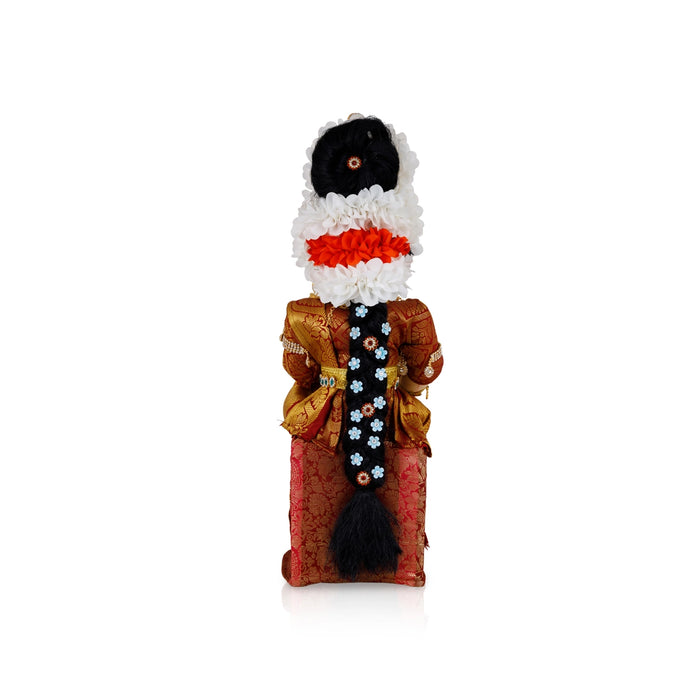 Decorated Varalakshmi Stand With Face- 18 X 6 Inches | Varalakshmi Decor/Maroon Colour Ammavari Vigraham For Pooja