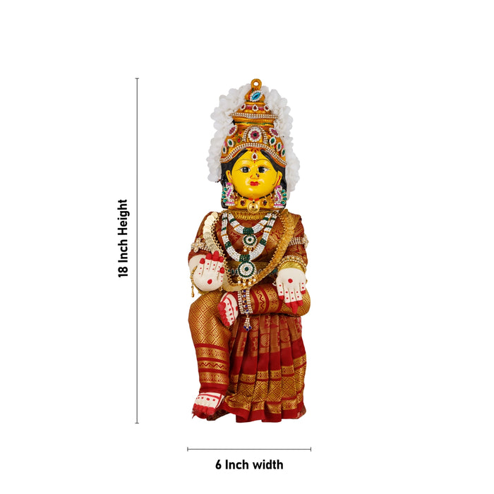 Decorated Varalakshmi Stand With Face- 18 X 6 Inches | Varalakshmi Decor/Maroon Colour Ammavari Vigraham For Pooja