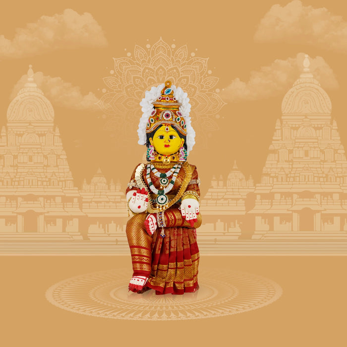 Decorated Varalakshmi Stand With Face- 18 X 6 Inches | Varalakshmi Decor/Maroon Colour Ammavari Vigraham For Pooja