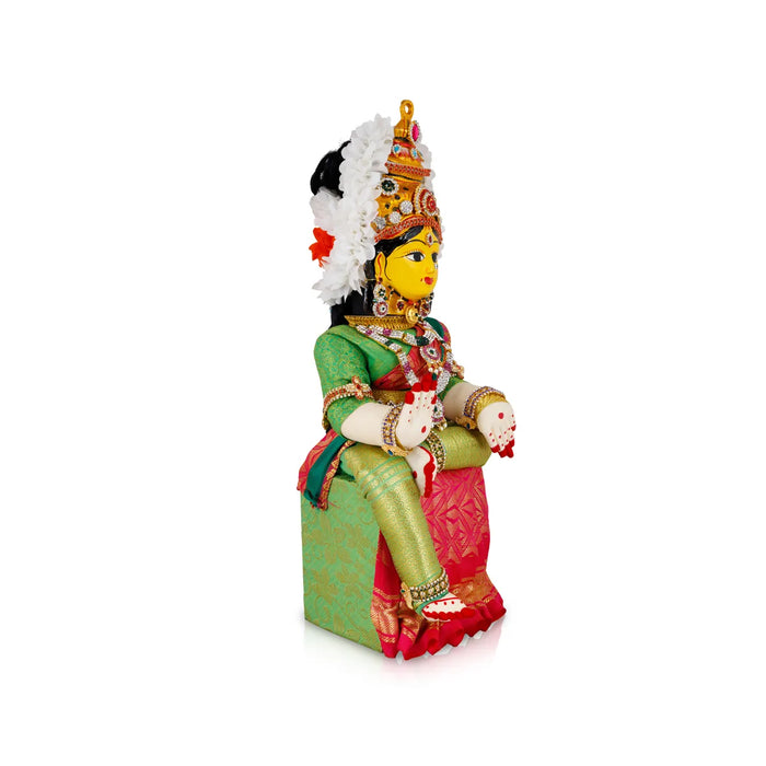 Varalakshmi Amman Set - Full Alankaram - Green W Pink - 11 Inch