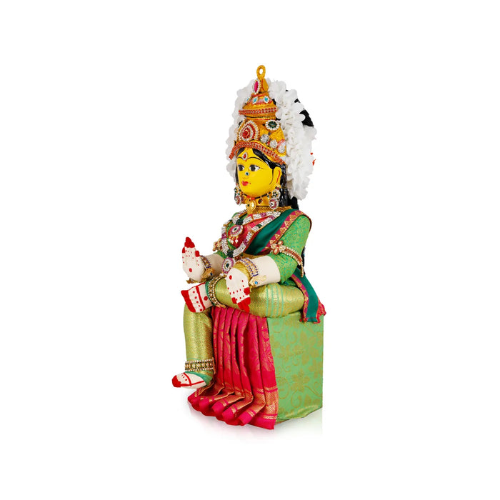 Varalakshmi Amman Set - Full Alankaram - Green W Pink - 11 Inch
