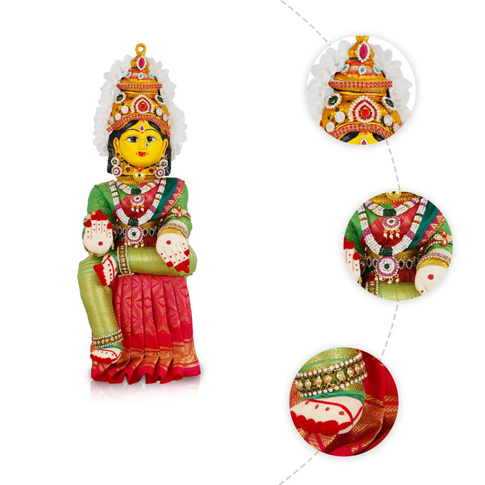 Varalakshmi Amman Set - Full Alankaram - Green W Pink - 11 Inch