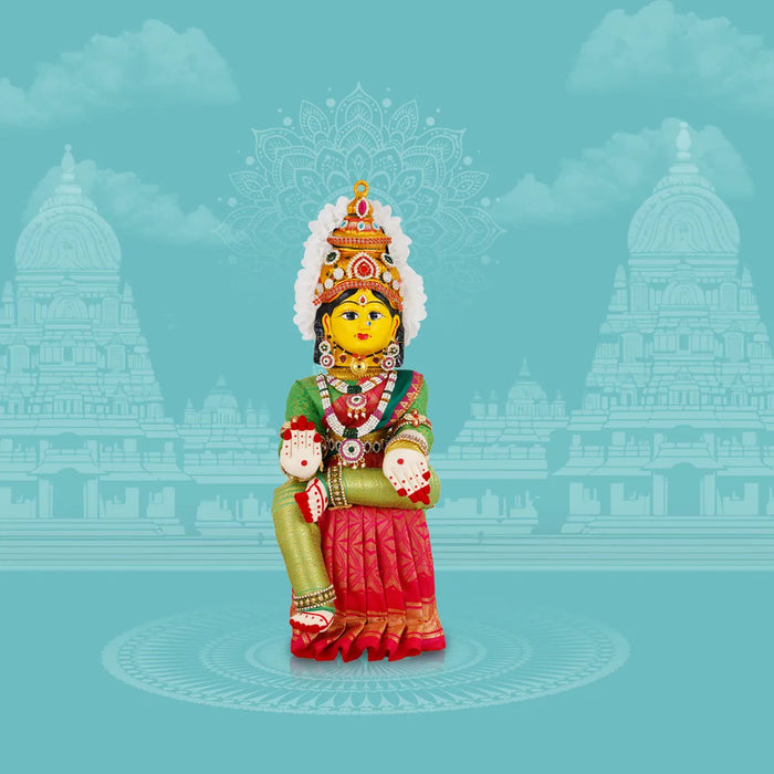Varalakshmi Amman Set - Full Alankaram - Green W Pink - 11 Inch