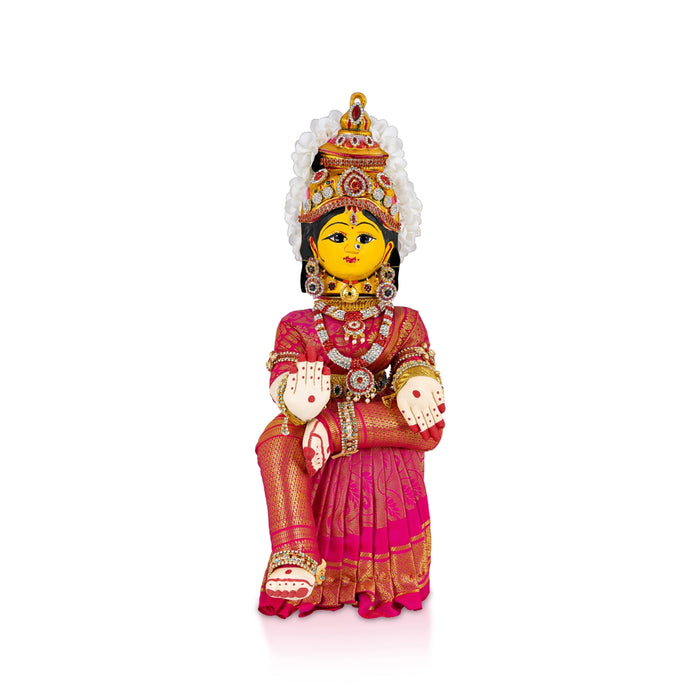Decorated Varalakshmi Stand With Face- 18 X 6 Inches | Varalakshmi Decor/Pink Colour Ammavari Vigraham For Pooja