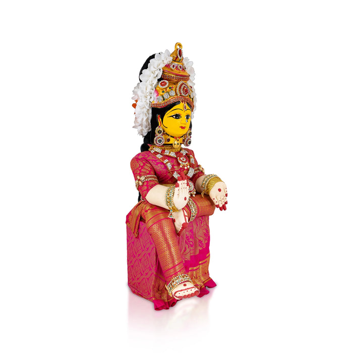 Decorated Varalakshmi Stand With Face- 18 X 6 Inches | Varalakshmi Decor/Pink Colour Ammavari Vigraham For Pooja
