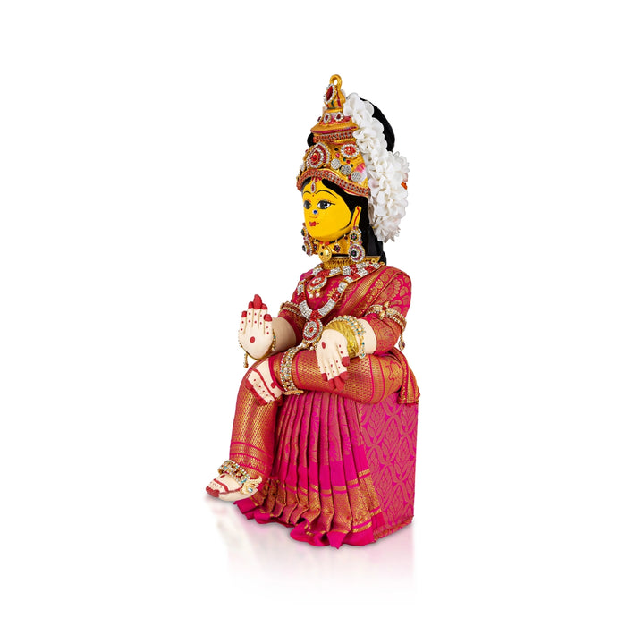 Decorated Varalakshmi Stand With Face- 18 X 6 Inches | Varalakshmi Decor/Pink Colour Ammavari Vigraham For Pooja