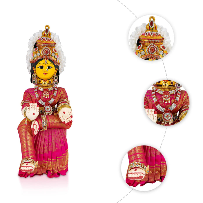 Decorated Varalakshmi Stand With Face- 18 X 6 Inches | Varalakshmi Decor/Pink Colour Ammavari Vigraham For Pooja