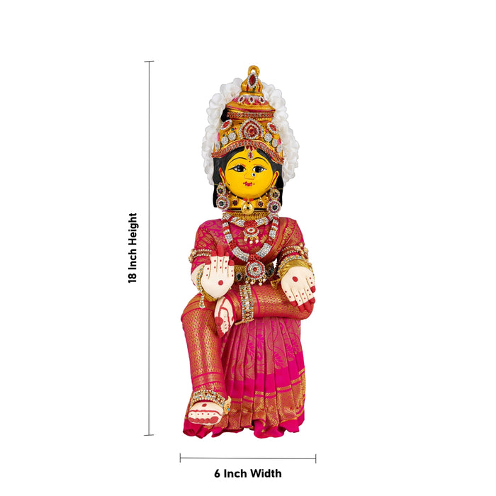 Decorated Varalakshmi Stand With Face- 18 X 6 Inches | Varalakshmi Decor/Pink Colour Ammavari Vigraham For Pooja