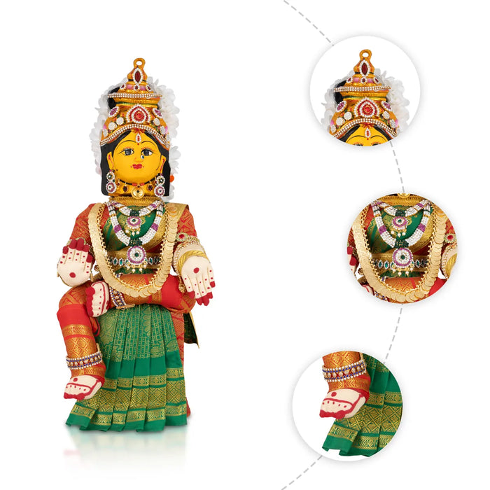Varalakshmi Amman Set - Full Alankaram - Green w Red - 11 Inch