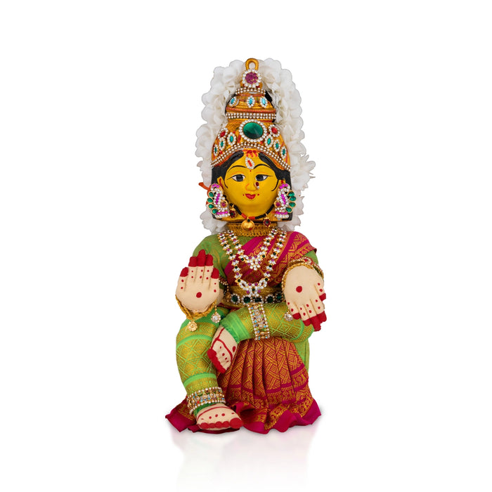 Decorated Varalakshmi Stand With Face- 14 X 5 Inches | Varalakshmi Decor/ Green&Pink Ammavari Vigraham For Pooja