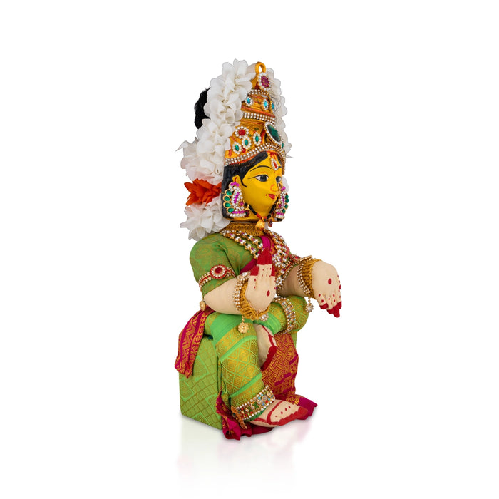 Decorated Varalakshmi Stand With Face- 14 X 5 Inches | Varalakshmi Decor/ Green&Pink Ammavari Vigraham For Pooja