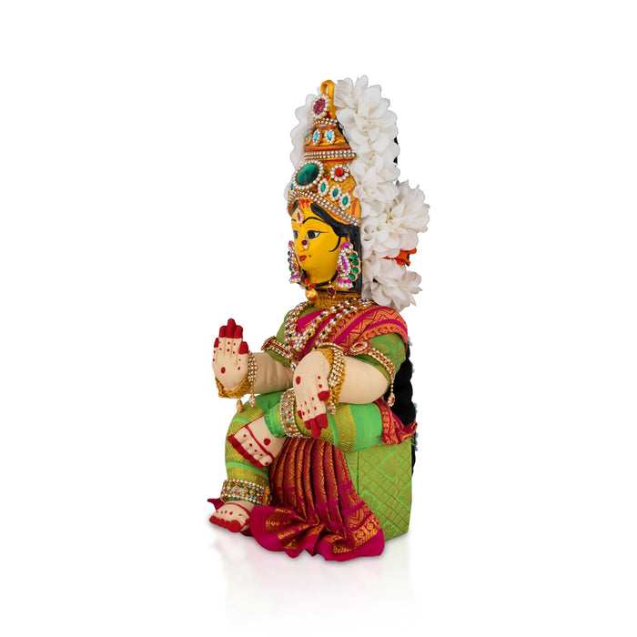 Decorated Varalakshmi Stand With Face- 14 X 5 Inches | Varalakshmi Decor/ Green&Pink Ammavari Vigraham For Pooja
