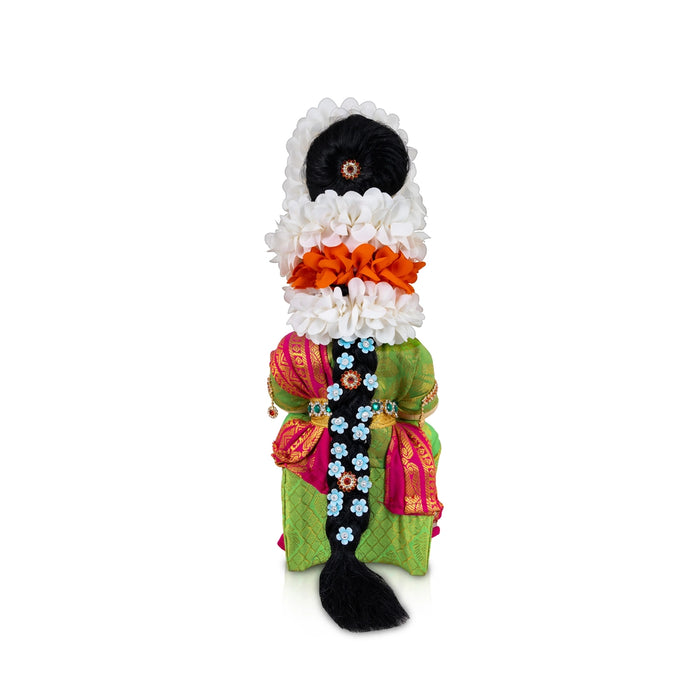 Decorated Varalakshmi Stand With Face- 14 X 5 Inches | Varalakshmi Decor/ Green&Pink Ammavari Vigraham For Pooja