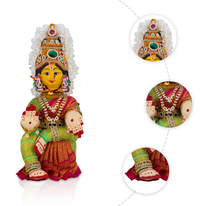Decorated Varalakshmi Stand With Face- 14 X 5 Inches | Varalakshmi Decor/ Green&Pink Ammavari Vigraham For Pooja