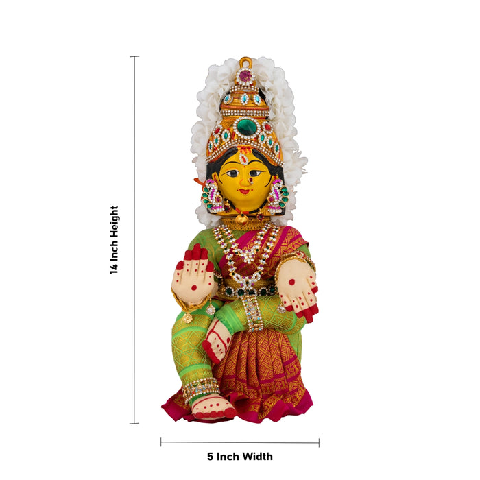 Decorated Varalakshmi Stand With Face- 14 X 5 Inches | Varalakshmi Decor/ Green&Pink Ammavari Vigraham For Pooja