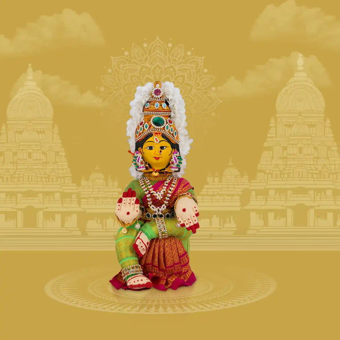 Decorated Varalakshmi Stand With Face- 14 X 5 Inches | Varalakshmi Decor/ Green&Pink Ammavari Vigraham For Pooja