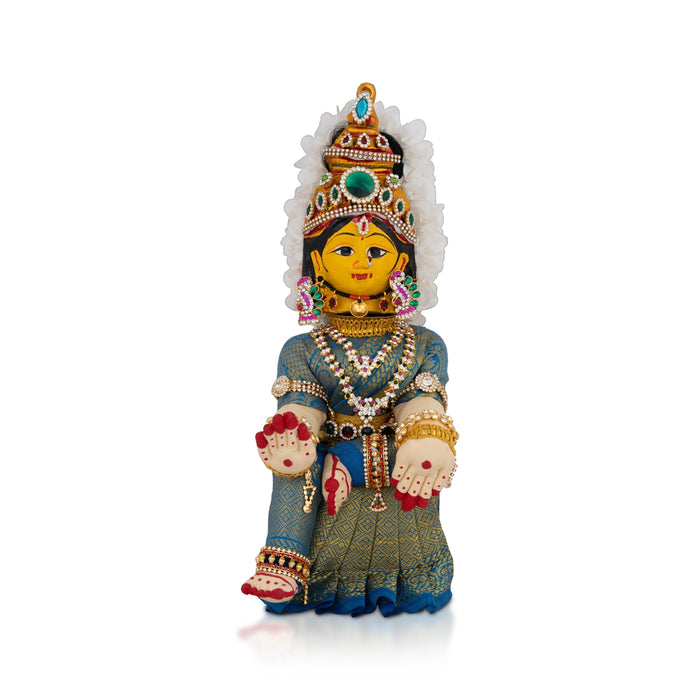Decorated Varalakshmi Stand With Face- 14 X 5 Inches | Varalakshmi Decor/ Blue Ammavari Vigraham For Pooja