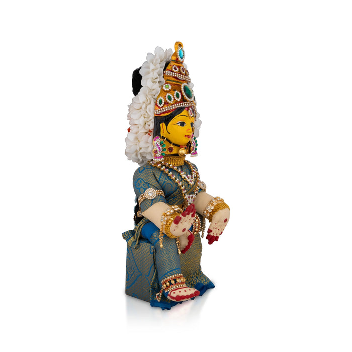 Decorated Varalakshmi Stand With Face- 14 X 5 Inches | Varalakshmi Decor/ Blue Ammavari Vigraham For Pooja