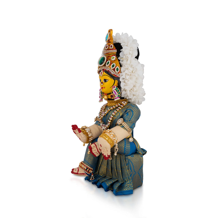 Decorated Varalakshmi Stand With Face- 14 X 5 Inches | Varalakshmi Decor/ Blue Ammavari Vigraham For Pooja