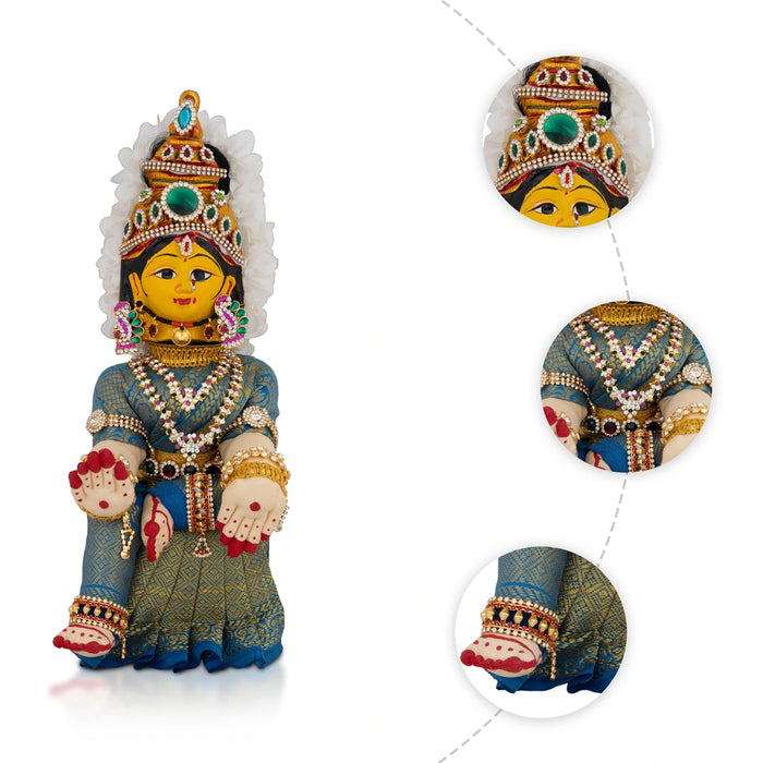 Decorated Varalakshmi Stand With Face- 14 X 5 Inches | Varalakshmi Decor/ Blue Ammavari Vigraham For Pooja