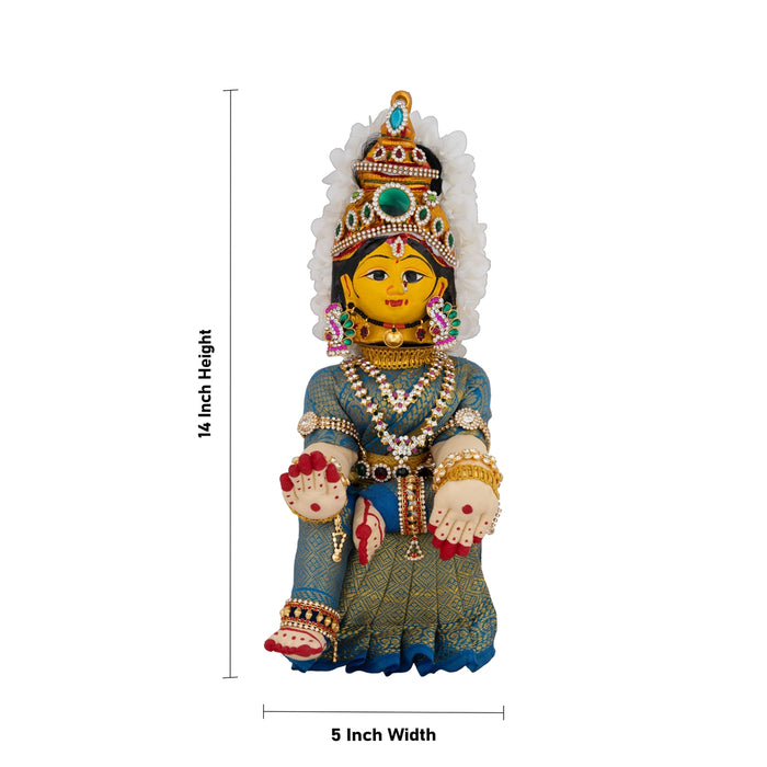 Decorated Varalakshmi Stand With Face- 14 X 5 Inches | Varalakshmi Decor/ Blue Ammavari Vigraham For Pooja