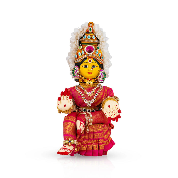 Decorated Varalakshmi Stand With Face- 14 X 5 Inches | Varalakshmi Decor/Pink Colour Ammavari Vigraham For Pooja