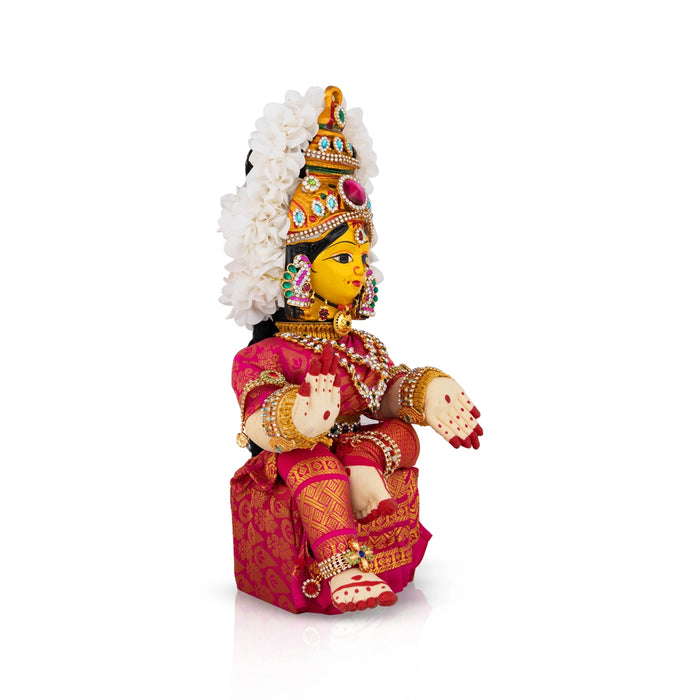 Decorated Varalakshmi Stand With Face- 14 X 5 Inches | Varalakshmi Decor/Pink Colour Ammavari Vigraham For Pooja