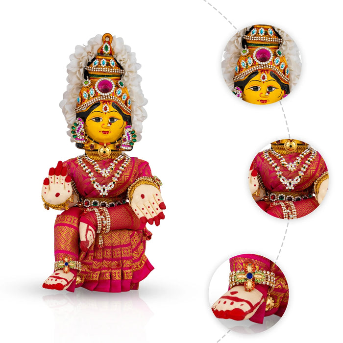 Decorated Varalakshmi Stand With Face- 14 X 5 Inches | Varalakshmi Decor/Pink Colour Ammavari Vigraham For Pooja