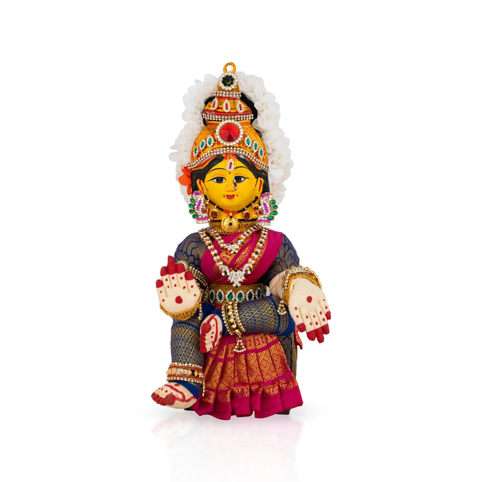 Decorated Varalakshmi Stand With Face- 14 X 5 Inches | Varalakshmi Decor/ Blue&Pink Ammavari Vigraham For Pooja