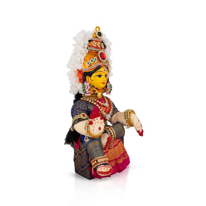 Decorated Varalakshmi Stand With Face- 14 X 5 Inches | Varalakshmi Decor/ Blue&Pink Ammavari Vigraham For Pooja