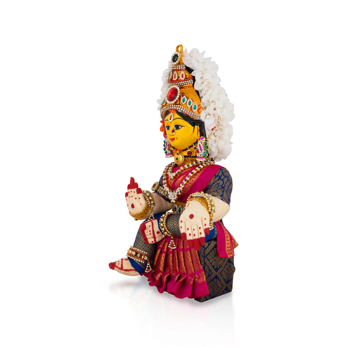 Decorated Varalakshmi Stand With Face- 14 X 5 Inches | Varalakshmi Decor/ Blue&Pink Ammavari Vigraham For Pooja