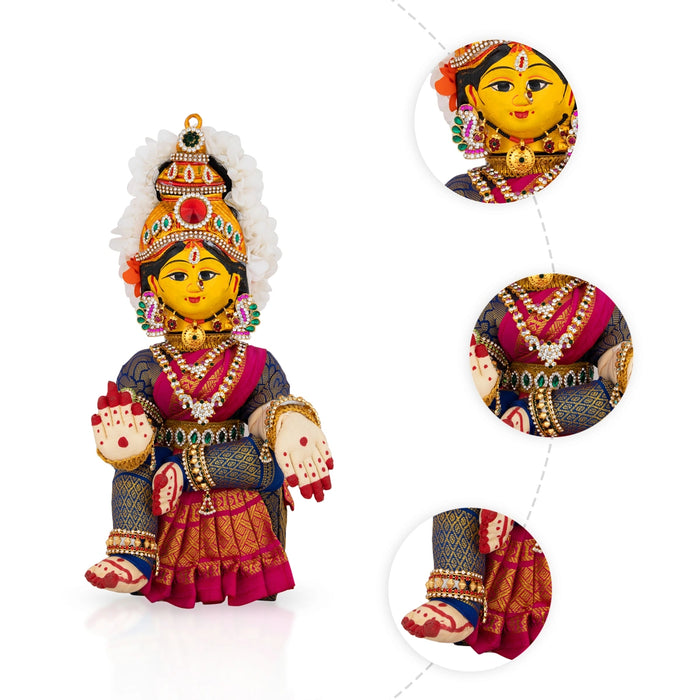 Decorated Varalakshmi Stand With Face- 14 X 5 Inches | Varalakshmi Decor/ Blue&Pink Ammavari Vigraham For Pooja