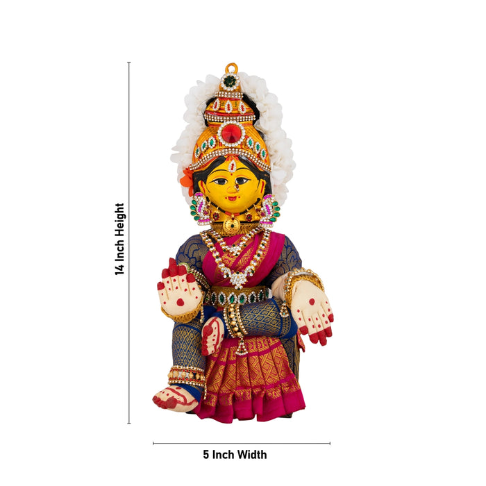 Decorated Varalakshmi Stand With Face- 14 X 5 Inches | Varalakshmi Decor/ Blue&Pink Ammavari Vigraham For Pooja