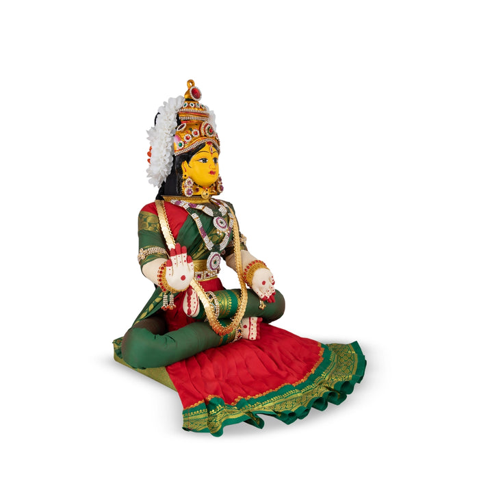 Decorated Varalakshmi Stand With Face- 20 X 10 Inches | Varalakshmi Decor/Red & Green Ammavari Vigraham For Pooja