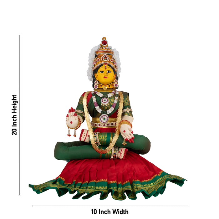 Decorated Varalakshmi Stand With Face- 20 X 10 Inches | Varalakshmi Decor/Red & Green Ammavari Vigraham For Pooja