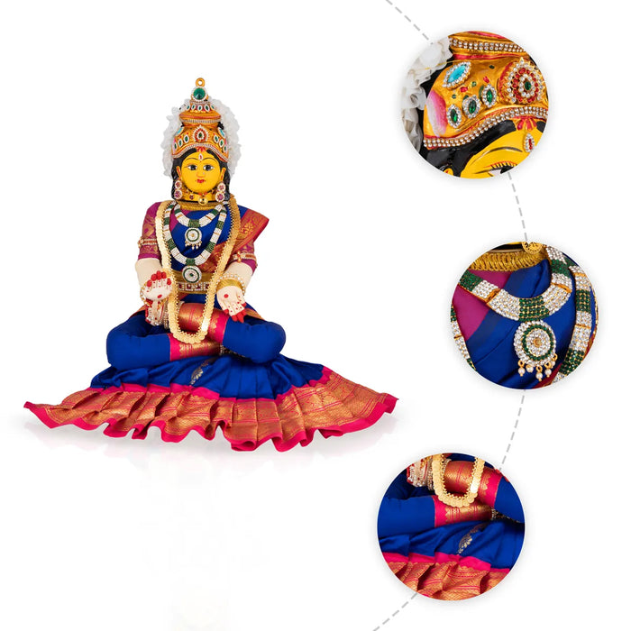 Varalakshmi Amman Set With Manai - Full Alankaram -Blue W Pink - 11 Inch