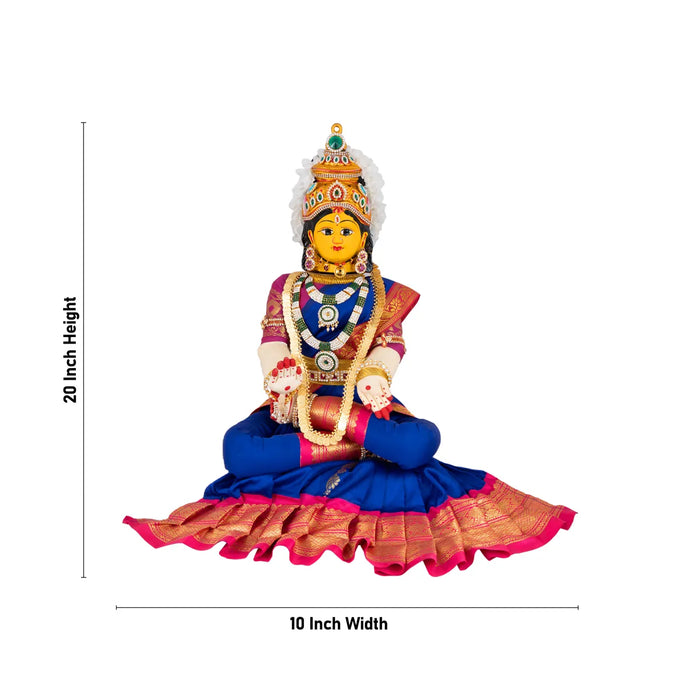 Varalakshmi Amman Set With Manai - Full Alankaram -Blue W Pink - 11 Inch