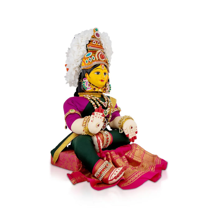 Varalakshmi Amman Set With Manai - Full Alankaram - Dark Green W Pink - 7 Inch