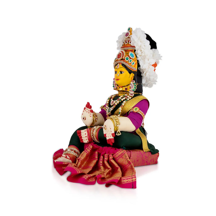Varalakshmi Amman Set With Manai - Full Alankaram - Dark Green W Pink - 7 Inch