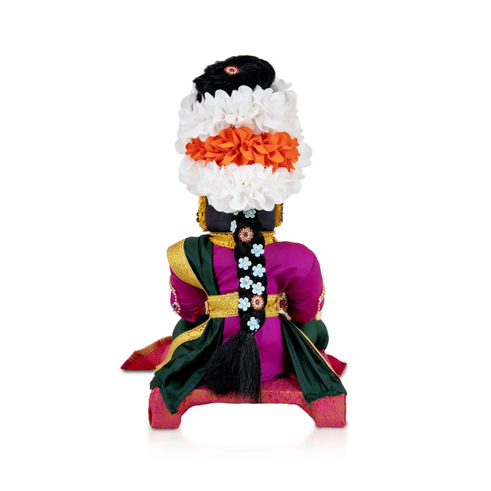 Varalakshmi Amman Set With Manai - Full Alankaram - Dark Green W Pink - 7 Inch