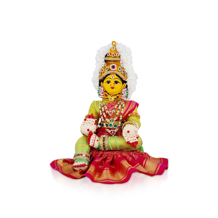 Decorated Varalakshmi Stand With Face- 20 X 10 Inches | Varalakshmi Decor/ Green&Pink Ammavari Vigraham For Pooja
