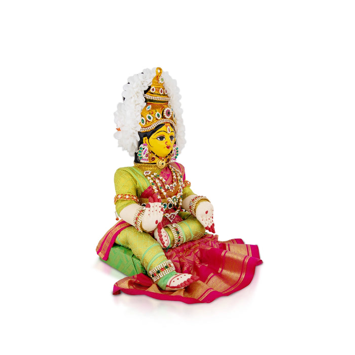 Decorated Varalakshmi Stand With Face- 20 X 10 Inches | Varalakshmi Decor/ Green&Pink Ammavari Vigraham For Pooja