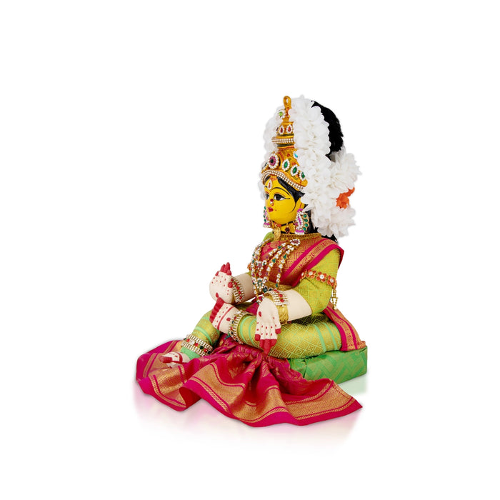 Decorated Varalakshmi Stand With Face- 20 X 10 Inches | Varalakshmi Decor/ Green&Pink Ammavari Vigraham For Pooja