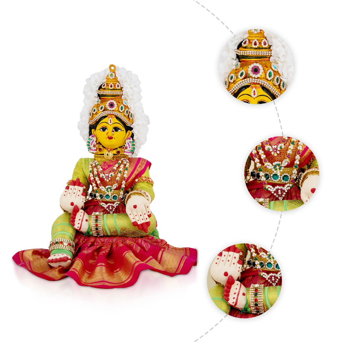 Decorated Varalakshmi Stand With Face- 20 X 10 Inches | Varalakshmi Decor/ Green&Pink Ammavari Vigraham For Pooja