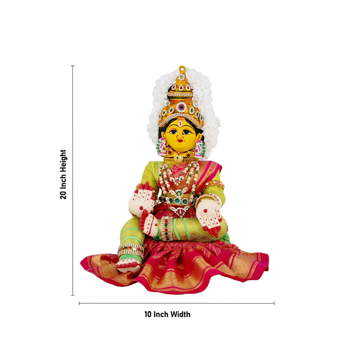 Decorated Varalakshmi Stand With Face- 20 X 10 Inches | Varalakshmi Decor/ Green&Pink Ammavari Vigraham For Pooja