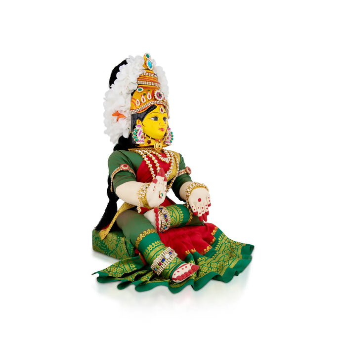Varalakshmi Amman Set With Manai - Full Alankaram - Red W Green - 7 Inch
